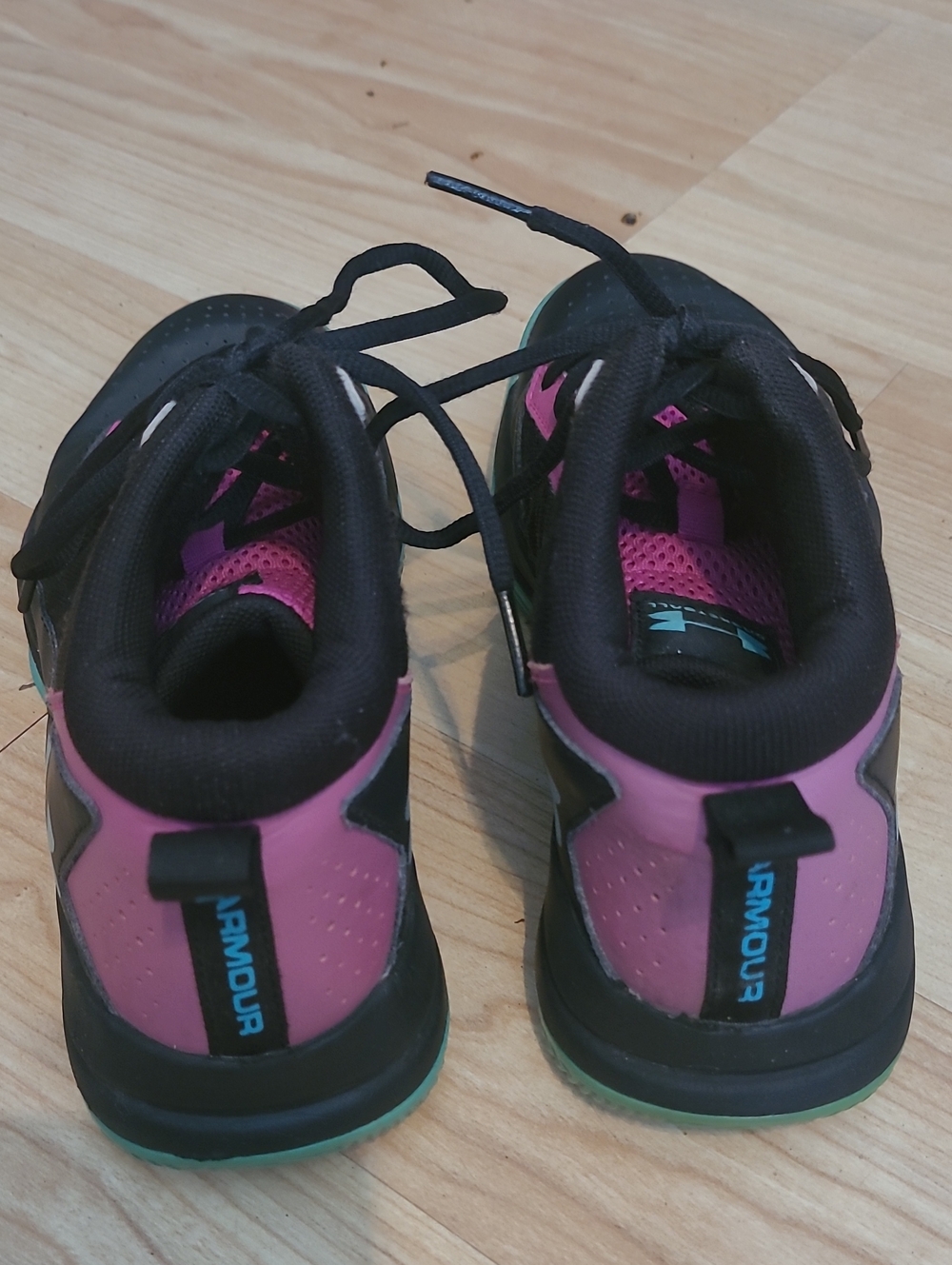 Under Armour Kids Sneakers Black and Pink with Teal Accents